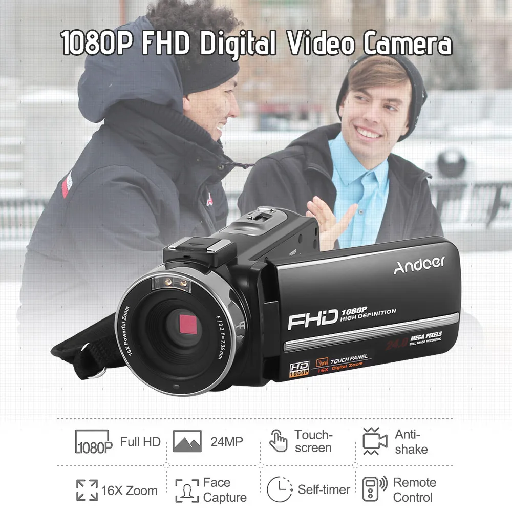Andoer HDV-301LTRM IR Nightshot 24MP 1080P FHD Цифровая видеокамера 16X цифровой зум DV с перезаряжаемой батареей 2 шт