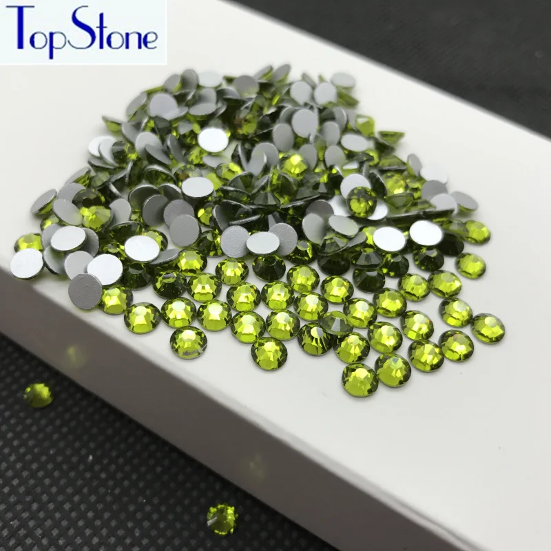 Topstone не горячая фиксация Стразы ровная спинка ss3-ss34 Olivine цветной клей на дизайн ногтей 3D стеклянные кристаллы