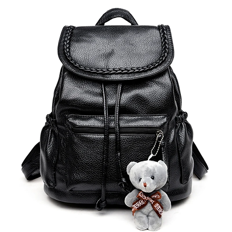 Korean Fashion Travel Backpack Black Women Backpacks Leisure Student Schoolbag Soft PU Leather ...