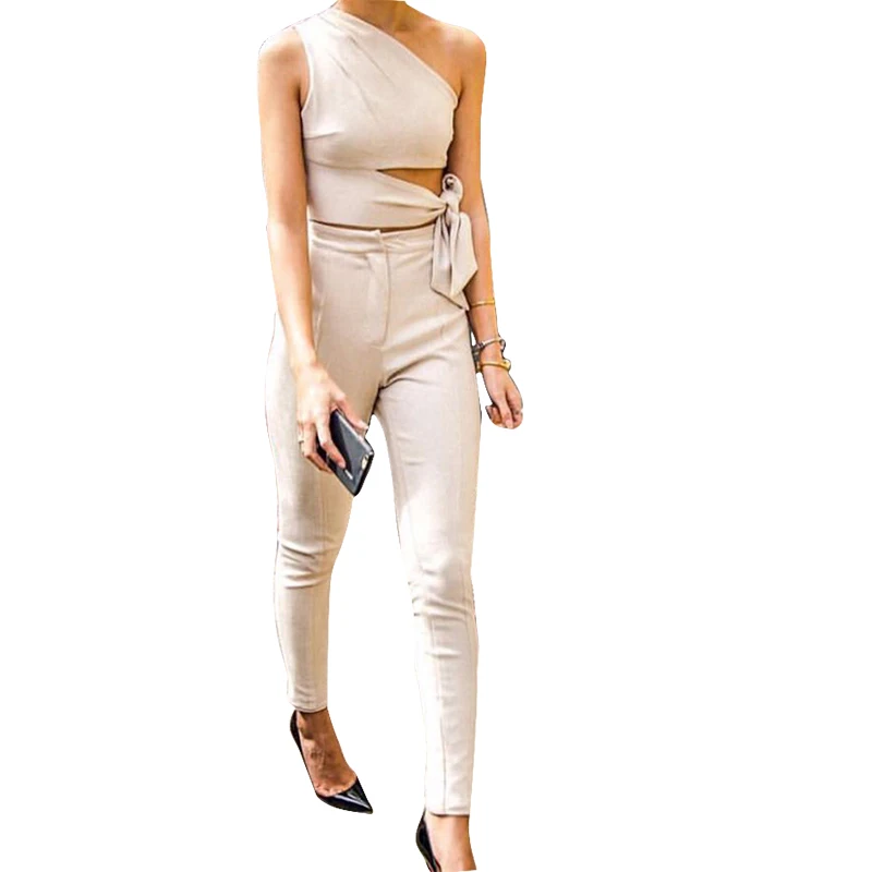 

2017 Spring Lady Trousers Style No. K031 Hight Waist Beige Skinny Nude Pants And Crop Top For Women