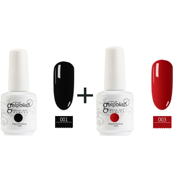 Black And Red 15 мл Лак для ногтей 2 шт резиновая основа пальто верхнее покрытие набор черный и белый гель лак для ногтей отмачиваемый Матовый верхний слой УФ гель лак - Цвет: Black And Red