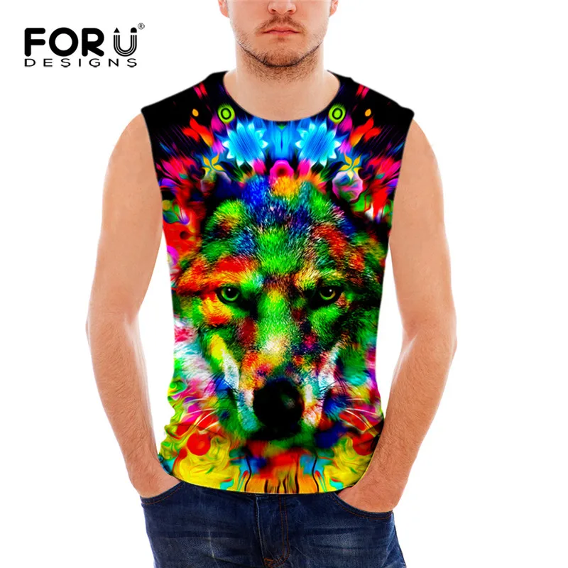 FORUDESIGNS/Фитнес майка для мужчин Бодибилдинг жилет без рукавов брендовая одежда Прохладный 3D Тигр лиса животных s майки - Цвет: CA4563CG