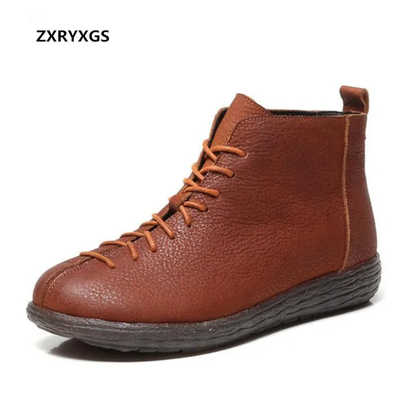 

ZXRYXGS Brand Shoes Cow Leather Lace Women Boots 2018 New Autumn Retro Comfortable Ankle Boots Soft Fashion Shoes Women Flats
