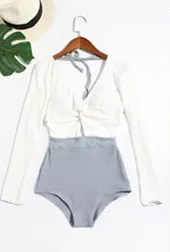 see chart One Piece Swimsuit Plus Size Women Bathing Suits Swimwear Breasted Sexy Long Sleeve Solid Spandex Sierra Surfer One-Piece - Цвет: see chart