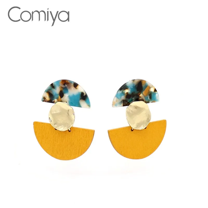 Корейские свисающие серьги Comiya золотого цвета из цинкового сплава, акриловые геометрические серьги-подвески для женщин, массивные аксессуары
