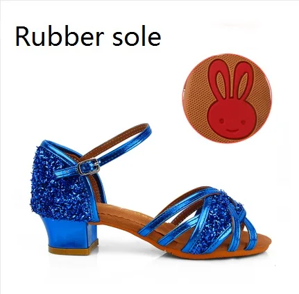 Blue Rubber Sole Латинский бальный танец для девочек; обувь для сальсы; женская обувь для латиноамериканских танцев; детская обувь для танцев; мягкая подошва; VA30930 - Цвет: Blue Rubber Sole