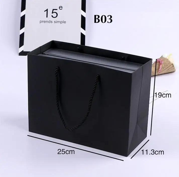 300PCS/Lot Kraft Paper Gift Bag With Handle 25x11.3x19cm Wedding Birthday Party Gift Christmas New Year Shopping Package Bags