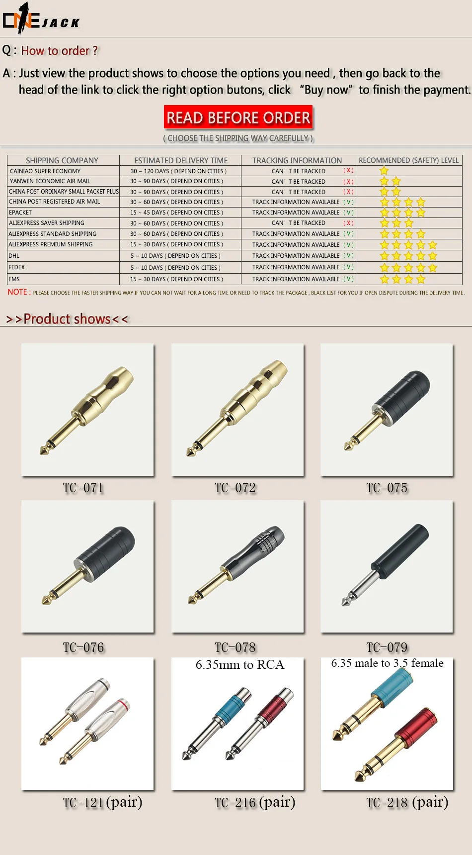 6.35mm male to rca female 6.35mm to 3.5mm female jack