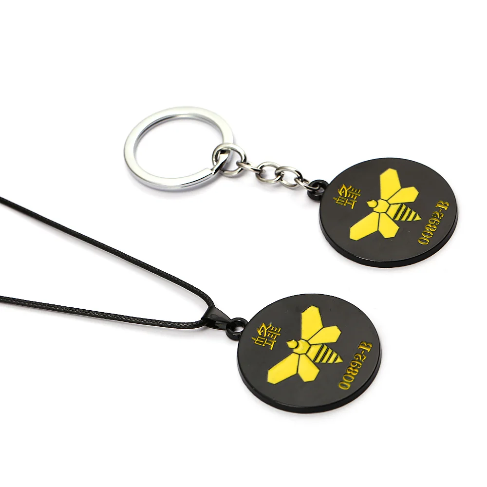 

New Jewelry Keychain Breaking Bad Leather Chain Necklace Holder Metal Round Pendants Chemistry Bee Keyring For Men Accessory