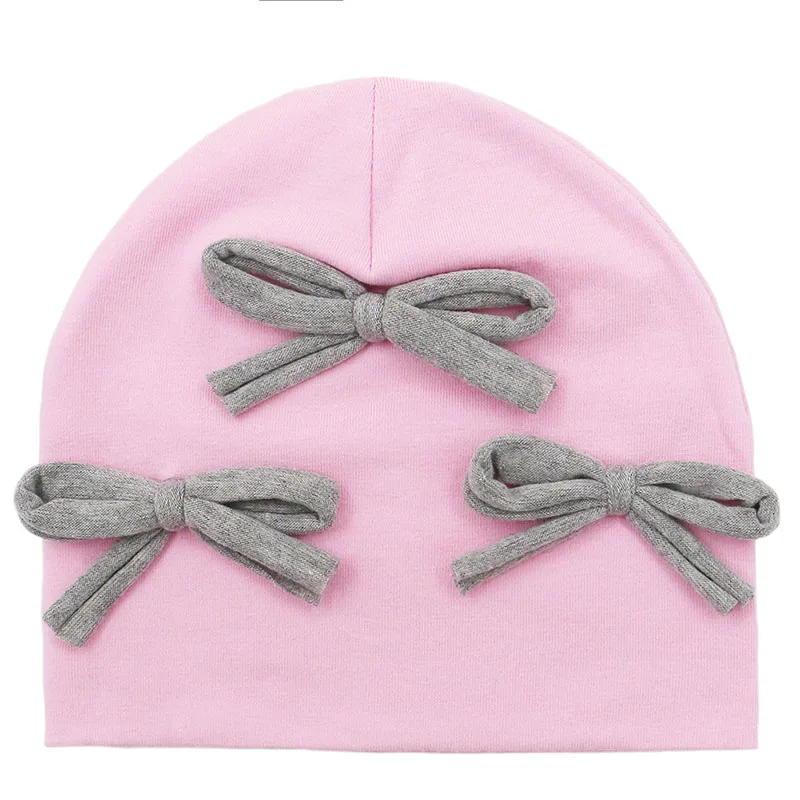 pink GZhilovingL New Cute Baby Cotton Bow Hat Beanies For Infant Girls Boys Kids Winter Soft Solid Newborn Baby Hair Accessories - Цвет: pink