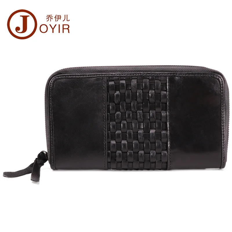 Joyir genuine leather wallet men long design high quality fashion casual mens Purse zipper multi-function coin male wallet
