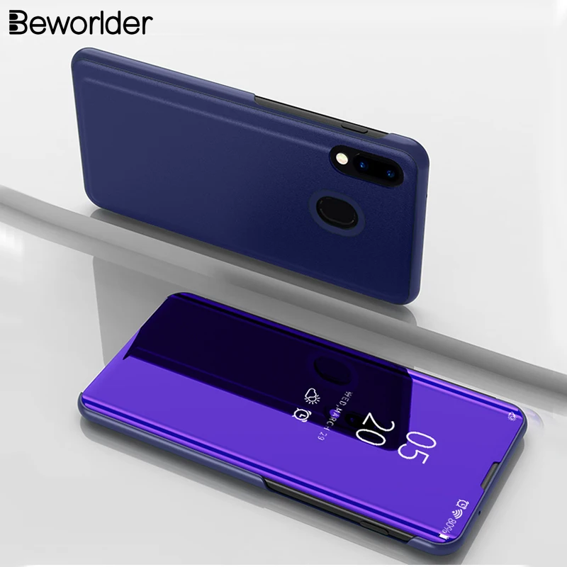 Для Samsung Galaxy M10 M20 чехол искусственная кожа и пластик зеркальный откидной стенд