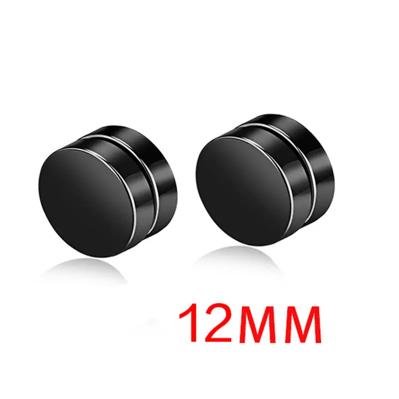 Black 12 MM V. YA магнитные серьги-гвоздики для мужчин и женщин, модные, нержавеющая сталь, 1 шт., не пирсинг, унисекс, Модные поддельные серьги - Окраска металла: Black 12 MM
