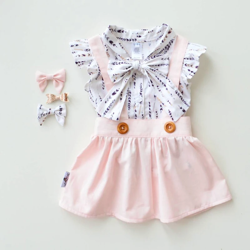 Toddler Baby Girl Clothes Short sleeve Floral Shirt and Suspender Skirt Set