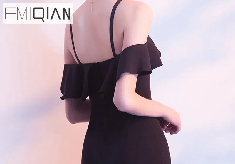 Новый Русалка Формальные Пром платье Холтер Black Satin Длинные Вечерние платья