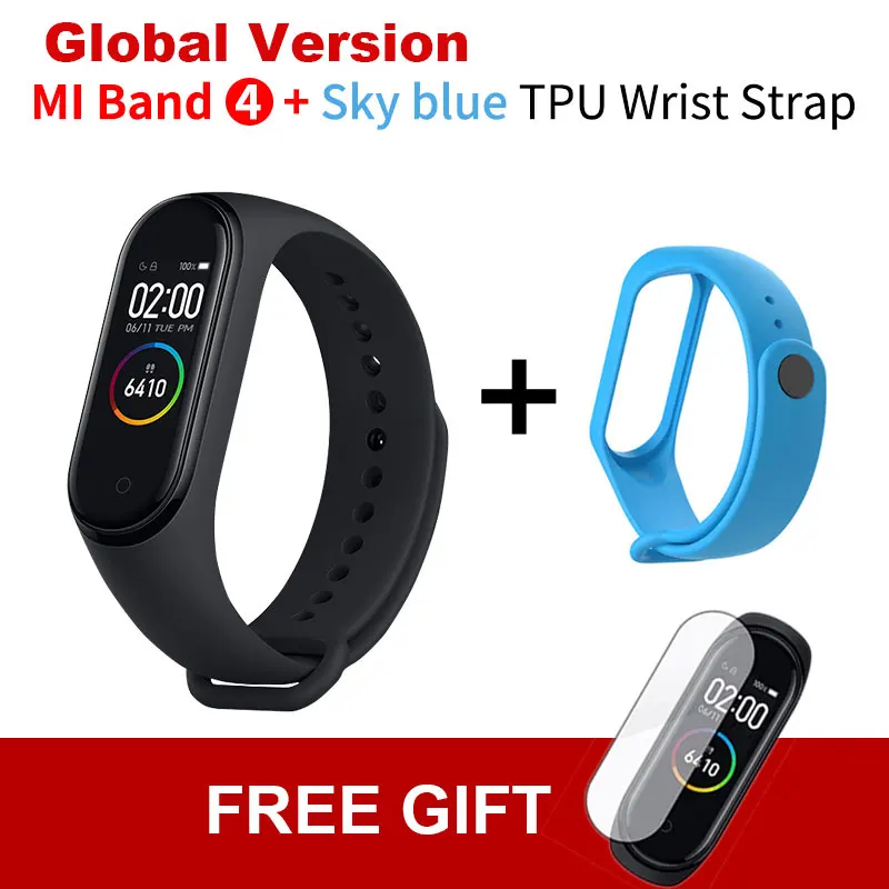 Add Blue TPU Strap Xiaomi Mi браслет 4 Bluetooth 5,0 Фитнес браслет AMOLED цветной сенсорный экран Музыка AI пульс - Цвет: Add Blue TPU Strap