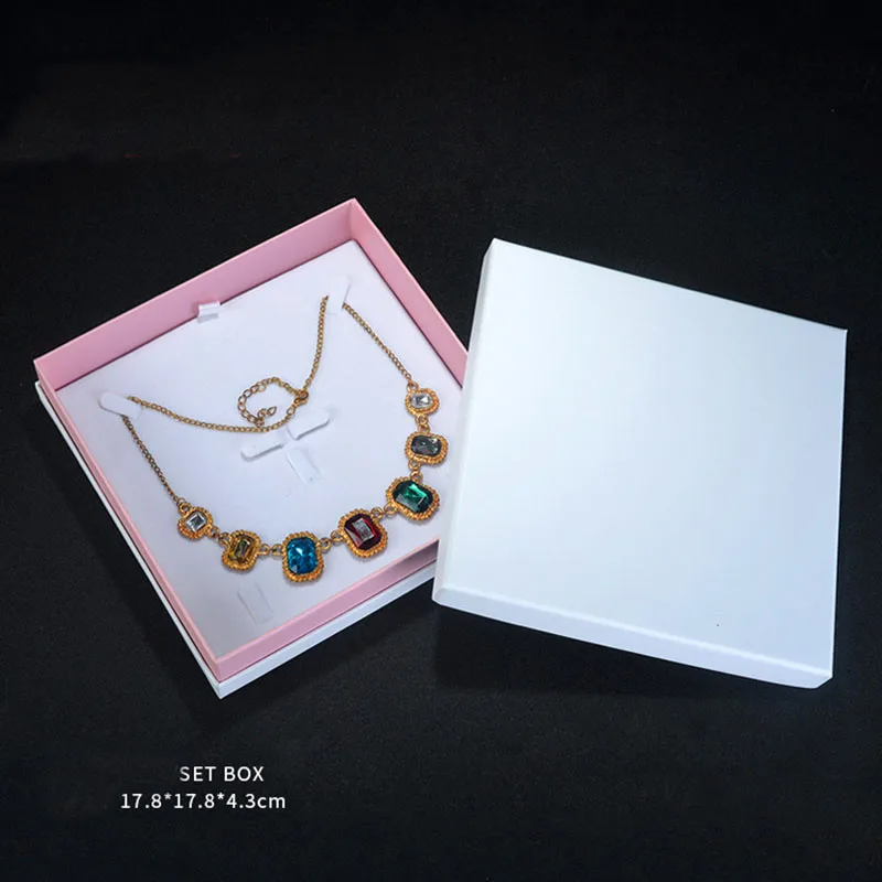 Pink Set Box Белая бумажная шкатулка для драгоценностей для колец набор украшений к серьгам дисплей упаковка розовый/синий дальномер Bijoux подарочные коробки для ювелирных изделий - Цвет: Pink Set Box