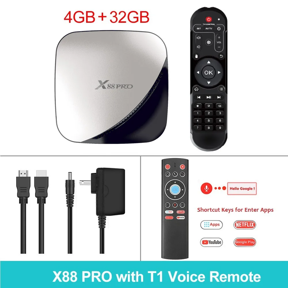 X88 PRO tv Box Android 9,0 4 Гб ram 128 Гб 64 ГБ 32 ГБ Google Voice Assistant RK3318 четырехъядерный Wifi 4K X88PRO 2 Гб 16 Гб телеприставка - Цвет: 4GB32GB T1 Voice RC