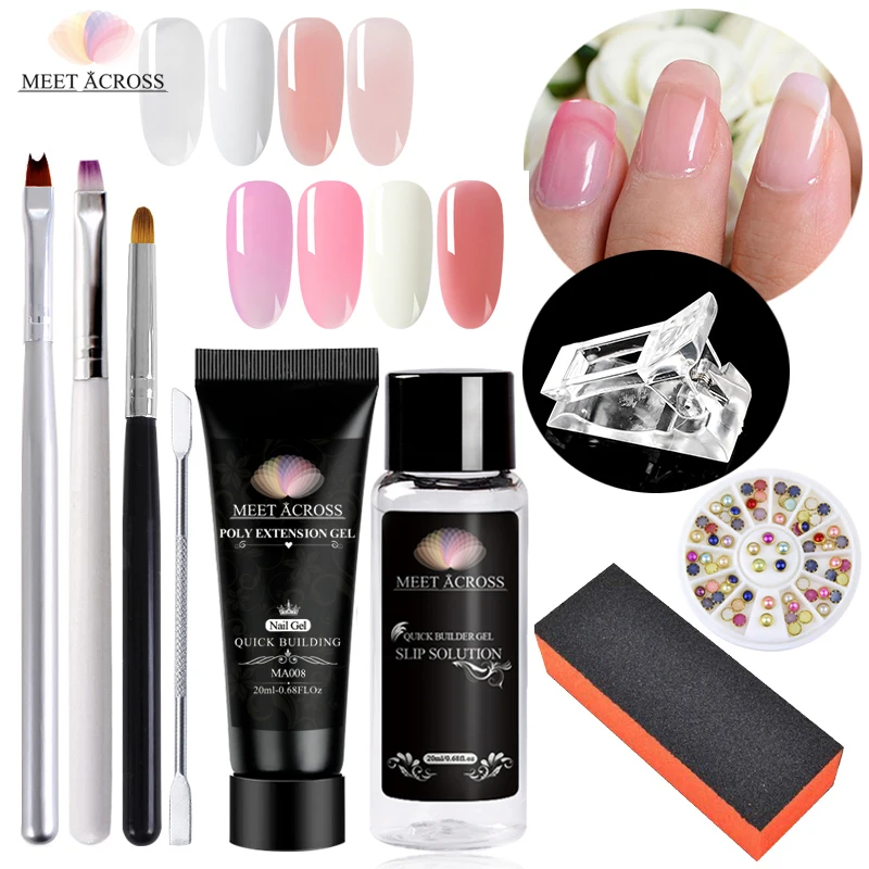 

MEET ACROSS 9 pcs/ set Poly Nail Gel Kits Uv Gel Nails Art ManicureTips Nail Build Extending Crystal Jelly Gum Poly Uv Gel
