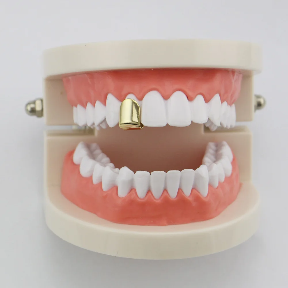 Factory Bottom Price Single Grillz European US Hip Hop Men Mouth Accessory Teeth Grillz Gold Rose Gold Black Silver Color Tooth Grills Cap (6)