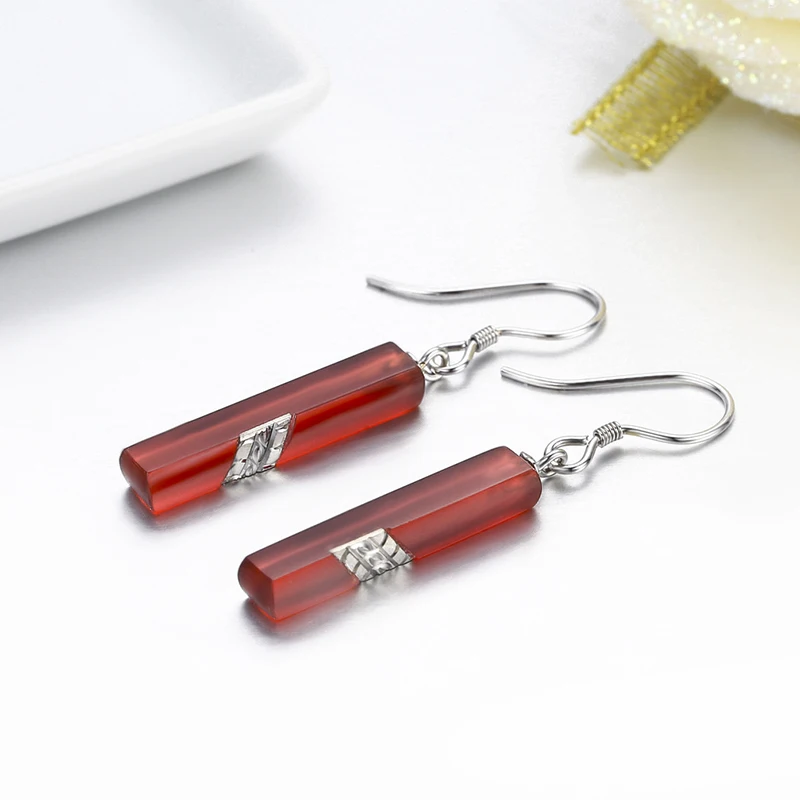 Женские серьги подвески из серебра 925 пробы с красным или черным агатом|drop earrings|hook