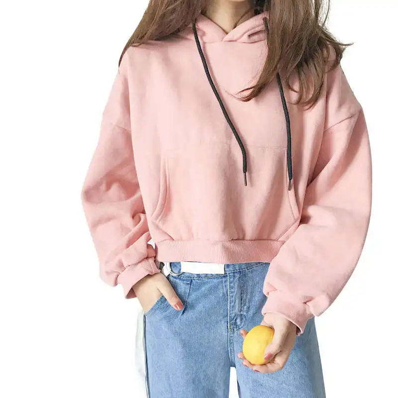 Winter Sweatshirt Women Long Sleeve Plus Velvet Hoodies Pink Yellow