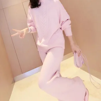 

Spring Winter Women Casual 2 two Piece Set Tracksuit Korean Pullovers Sweater top Pants Knitted Suit O Neck Outwear