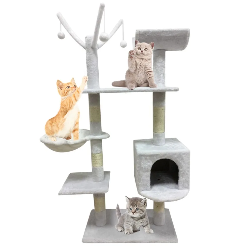 Высокая стабильность Белый ПЭТ защиты активности Кот дерево котенок кровать Post центр деятельности игрушки для кошки, чтобы стрейч и