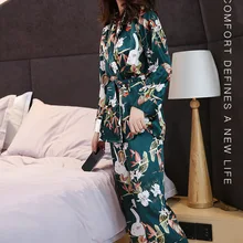 С длинным рукавом шелковые пижамы костюм Для женщин для отдыха пижамные комплекты шелковый атлас пижама ночная рубашка; Пижама