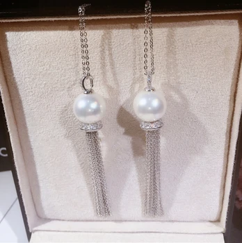 

NEW Fashion Long Pearl Necklace Natural Shell Pearl 14mm Tassels Necklace With 925 Sterling Silver Jewelry For Women Best Gift