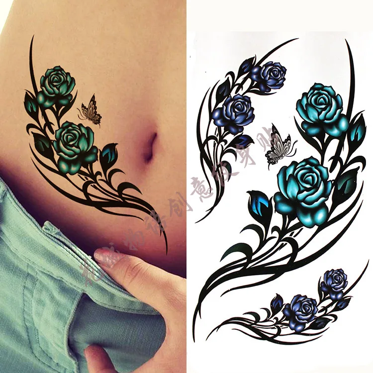 الملونة كبيرة bluerose زهرة الجسم الفن للماء مثير وهمية الوشم للمرأة فلاش TemporaryTattoo ملصقات 10*20 سنتيمتر KD341