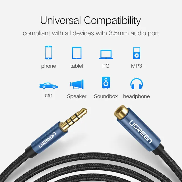 Ugreen Jack 3.5 mm Audio Extension Cable for Huawei P20 lite Stereo 3.5mm Jack Aux Cable for Headphones Xiaomi Redmi 5 plus PC Accessories All Cables Types Gadget Music Music & Sound TV Accessories cb5feb1b7314637725a2e7: No support Mic Black|No support Mic Grey|Support Mic Black|Support Mic Blue