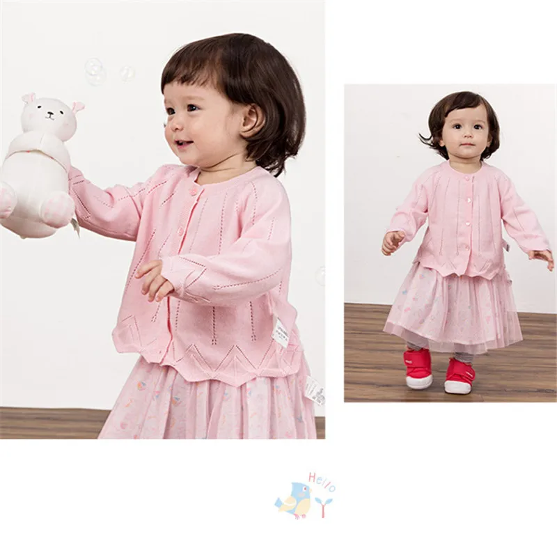 Lotus Leaf Baby Girl Sweater Sweet Princess Hollow Out Round Collar Long Sleeve Cardigan Pullover Outfit Solid Color Button Closure Coat Cotton Blended (10)