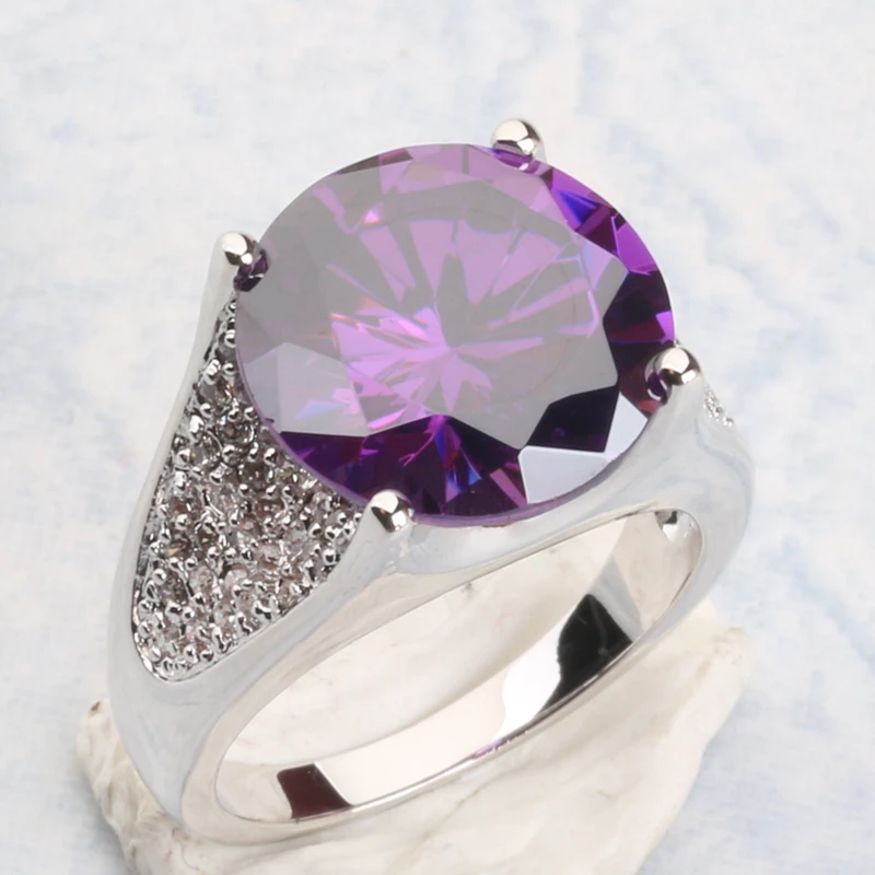Кольцо круглое с фиолетовым Цирконом и серебряным покрытием размеры 6 / 7 8/9 S1981 |