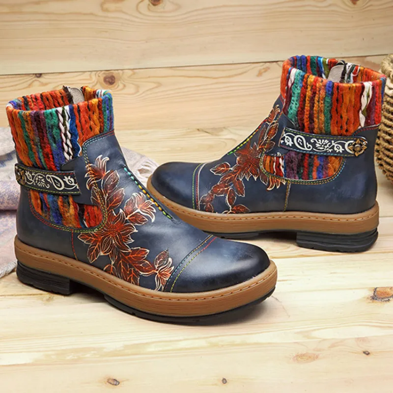 JINBEILEE 2019 New Sports and Leisure Walking Shoes Women's Fashion Handmade Leather Stitching Wool Preparation Women's Boots