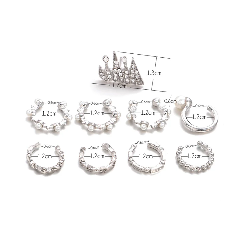 9PCS silver Распродажа, 1 набор, богемные Металлические Хрустальные клипсы для ушей, простые, серебро золото, ручная работа, луна, звезда, Комплект сережек для женщин, геометрические - Окраска металла: 9PCS silver