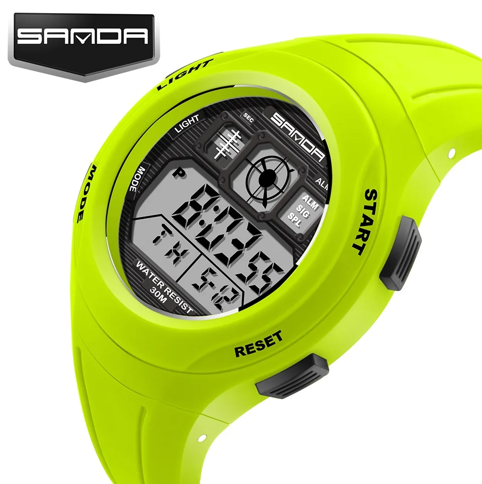 SANDA Kids Electronics спортивные часы светящаяся сигнализация хронометр студенческие часы водонепроницаемые часы для мальчиков и девочек Relogio Masculino - Цвет: Зеленый