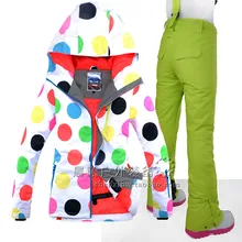 GSOU снег Для женщин лыжная куртка брюки сноубордические костюм в горошек Стиль ветрозащитный Водонепроницаемый уличная спортивная одежда супер теплая зимняя одежда комплект