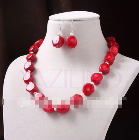LL &ltкрасный коралл карта драгоценный камень 5 мм жемчужные серьги ожерелье набор |