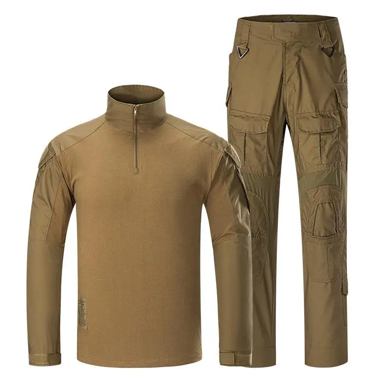 BDU армейский боевой костюм камуфляж Мужская Тактическая Военная форма комплекты одежды Водонепроницаемые Брюки карго Футболки с длинным рукавом XXXL - Color: Brown