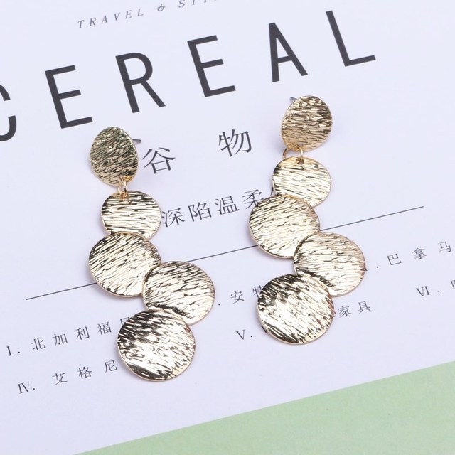 & American Exaggerated Round Coin Drop Earring for Women Pendientes Vintage Geometric Metal Large Earrings Jewelry Gift