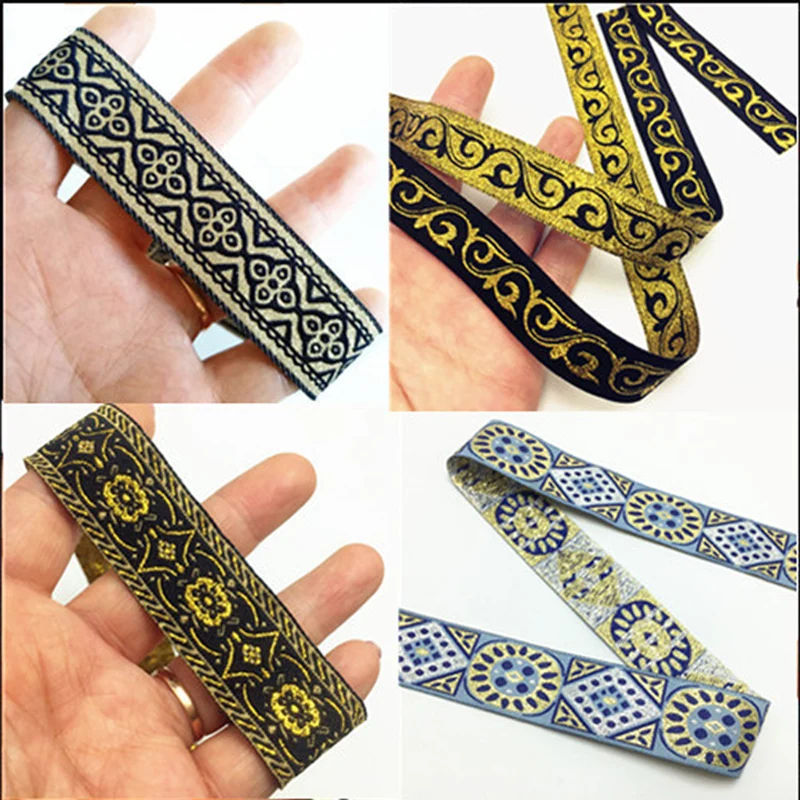 

2M Colourful Black Gold Ribbon Wedding Herring Bonebinding Tape Lace Fabirc Trimming for Packing Accessories DIY HB193