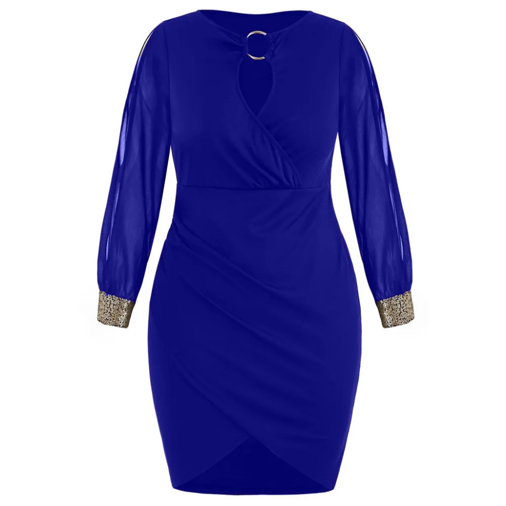 Женское облегающее платье с круглым вырезом блестками большие размеры