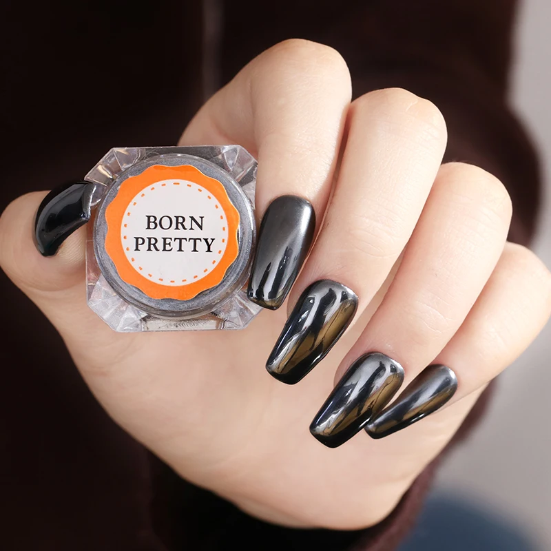 Черная зеркальная блестящая пудра для ногтей 1 г ПИГМЕНТ металлического цвета