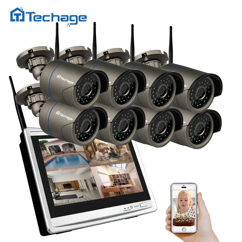 

Techage 8CH 1080P Wireless Security Camera System 12" LCD Monitor Wifi NVR Outdoor Audio CCTV Camera P2P Video Surveillance Set