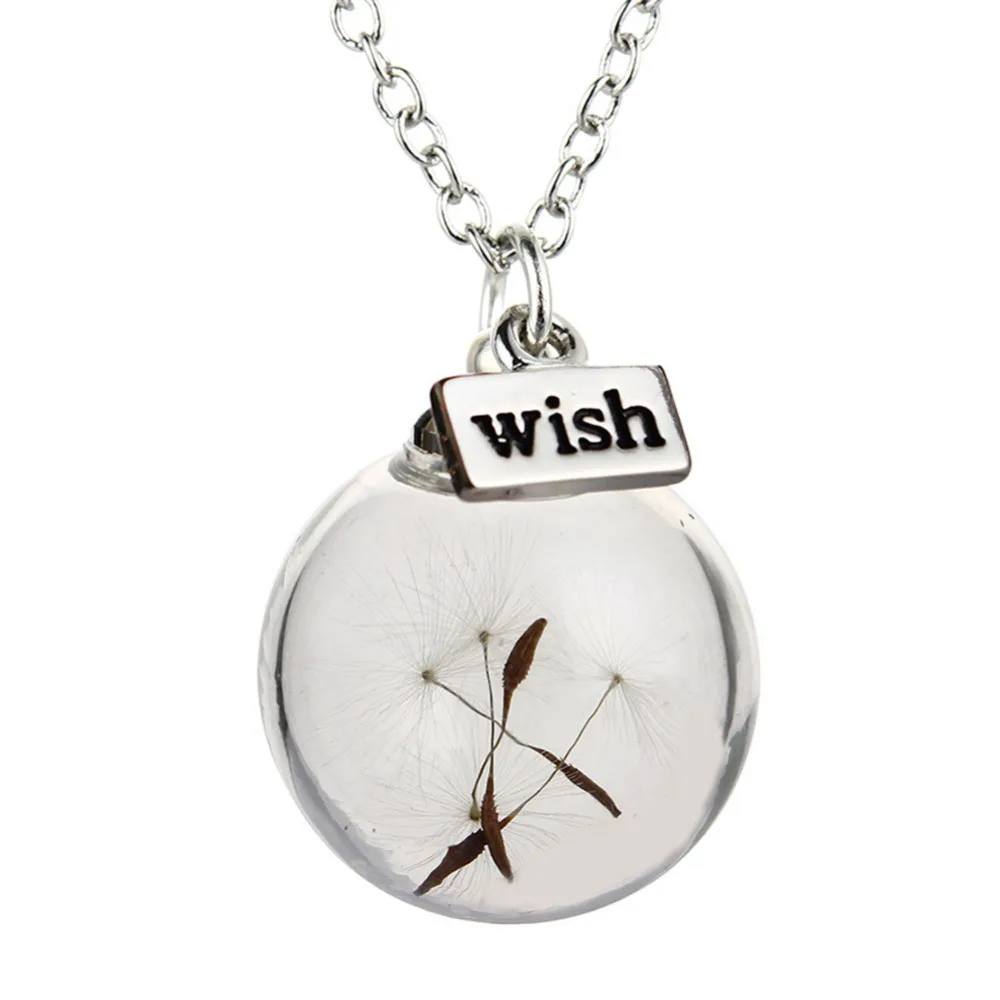 

Glass Bottle Necklace Natural Dandelion Seed In Glass Long Necklace Make A Wish Glass Bead Silver Plated Necklace Jewelry