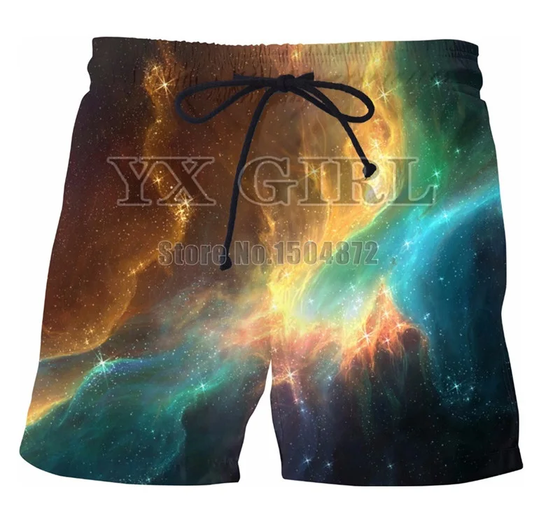 YX Girl Harajuku, мужские шорты с яркими звездами, космическими галактиками, повседневные шорты с 3d принтом для женщин и мужчин, летние пляжные шорты для бега, фитнеса