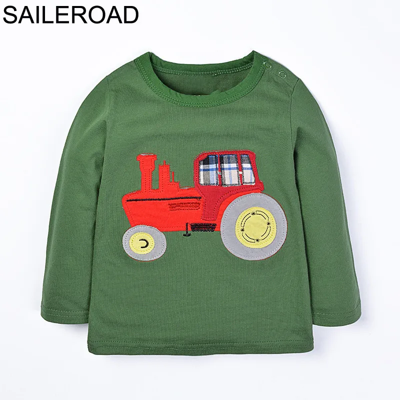 SAILEROAD мультяшный грузовик, футболки для маленьких мальчиков хлопковая детская одежда для мальчиков с принтом экскаватора милые рубашки с длинными рукавами для младенцев