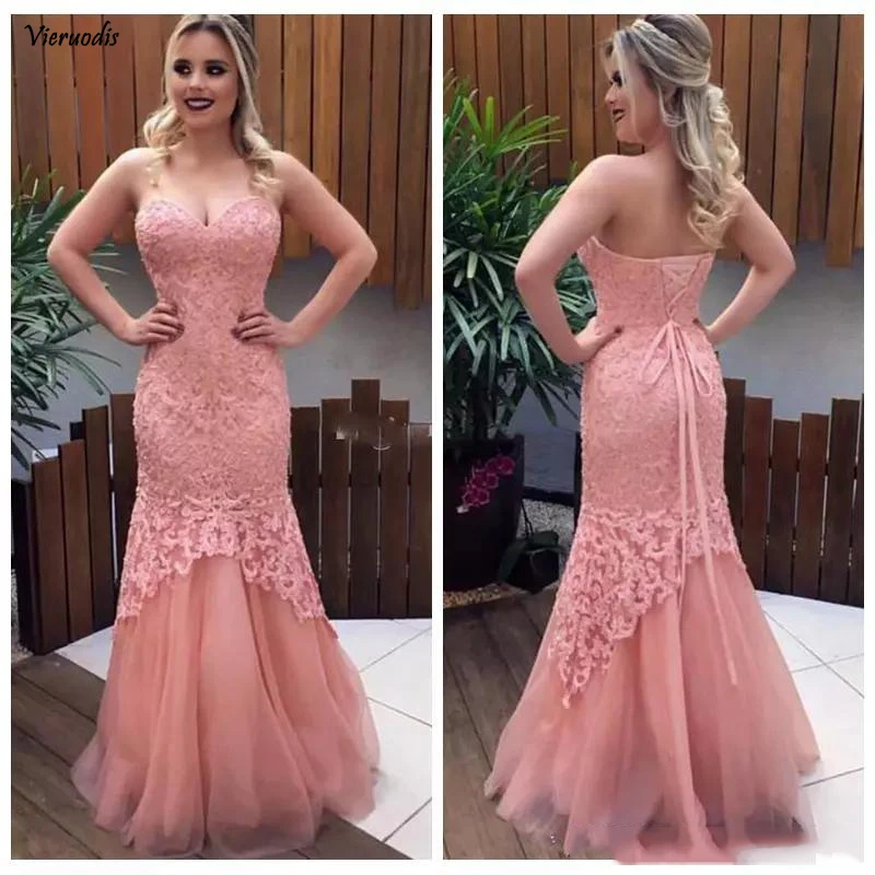 135-1 2019 Sweetheart Lace Slim Mermaid Prom Dresses Floor Length Tulle Skirt Women Evening Party Gowns Customized Vestidos De Soiree Formal