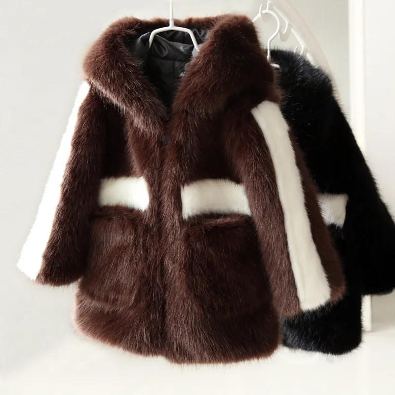 hooded brown Модные детские шерстяные и смешанные От 2 до 10 лет; зимние шерстяные пальто для девочек; цвет черный, белый; детская верхняя одежда для девочек - Цвет: hooded brown